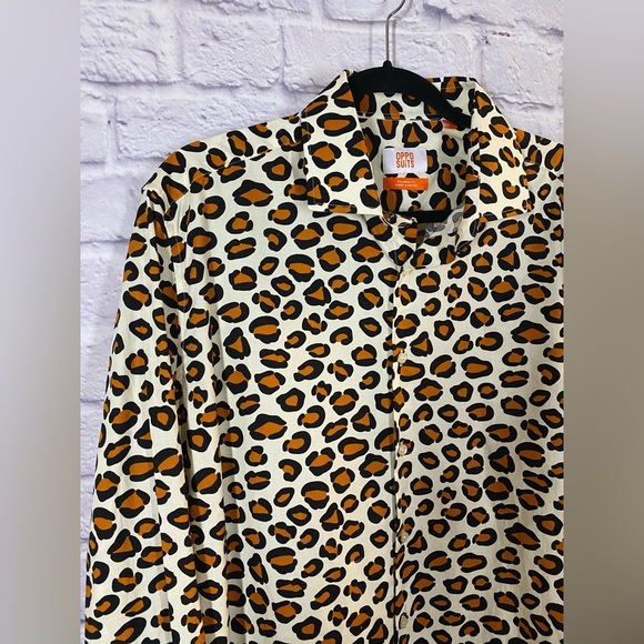 OppoSuits The Jag Leopard Print Tailored Fit Shirt Mens Size 17.1" 43/44 XL - Picture 2 of 9
